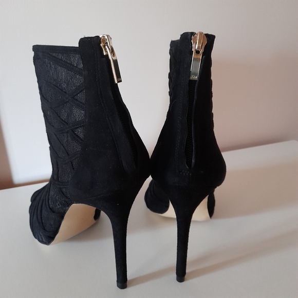 KAREN MILLEN Black Sheer Peep Toe Ankle Booties NWOT - Picture 9 of 14